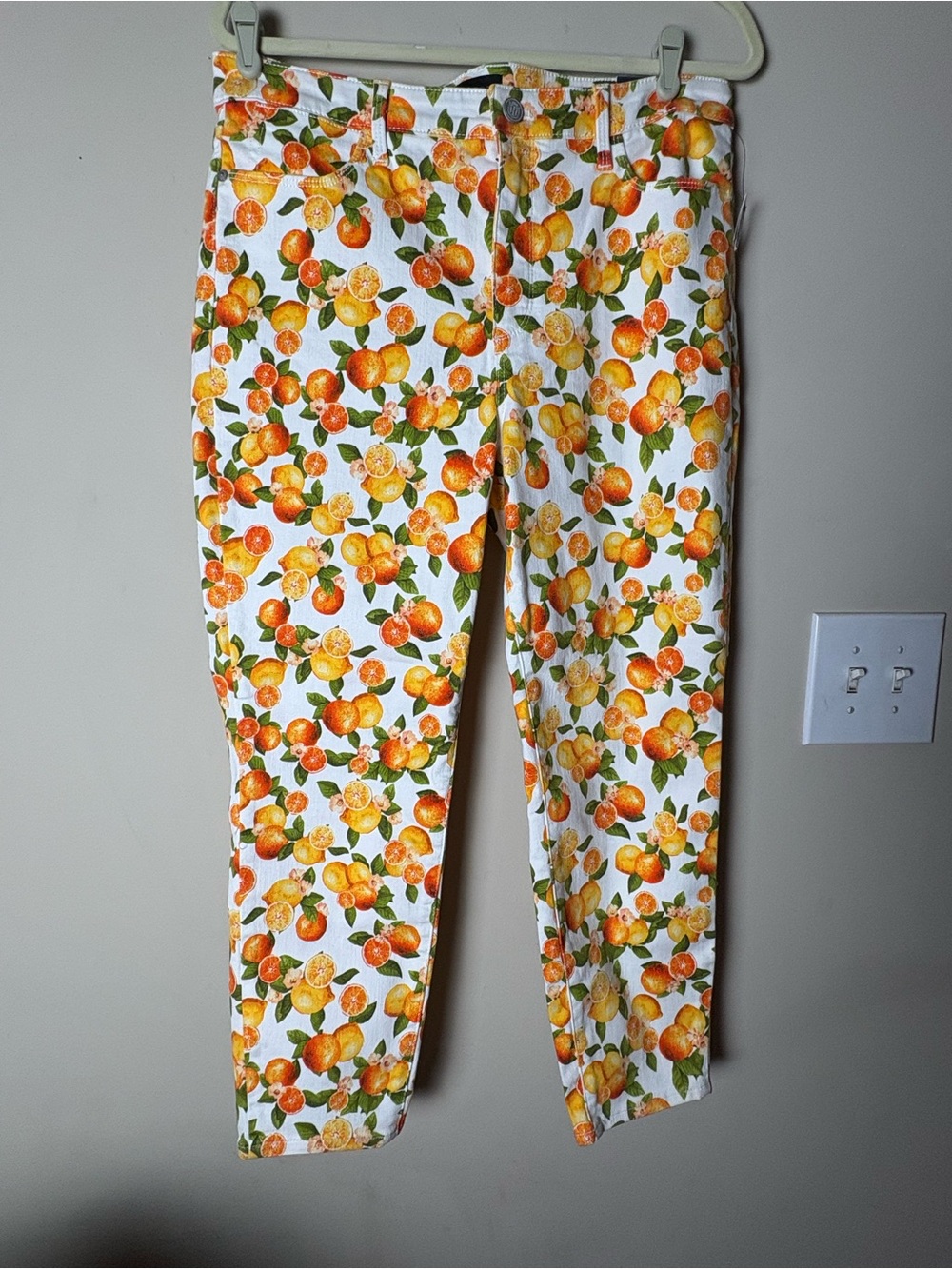 Talbots White Citrus-Print Slim Crop Pants 12